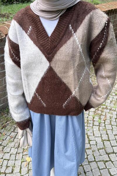 lamelif Baklava Pattern Sweater Brown