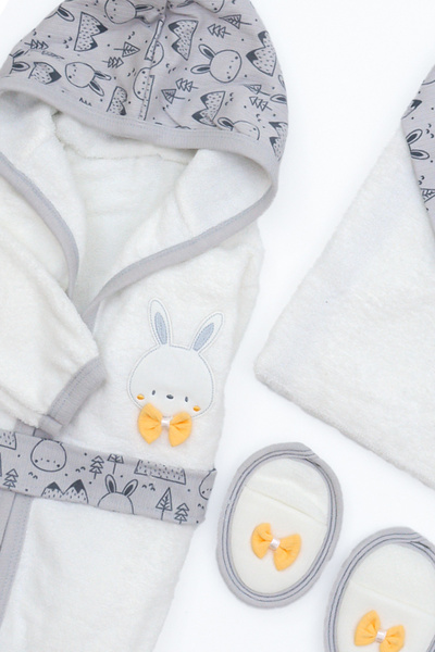 Sitilin Baby Boy Rabbit Luxury Bathrobe Set Towel Set 100% Cotton Fabric 0-2 Years Old Stl7100