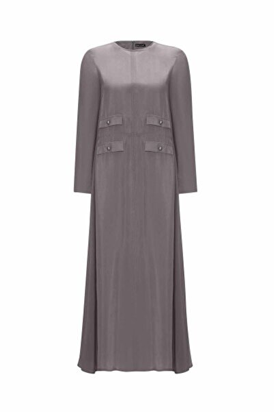 MISS DALIDA Cep Kapaklı Cupro Antrasit Elbise