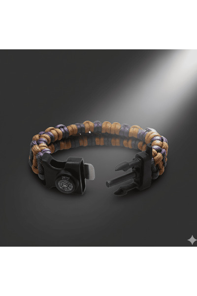 Tesbihane Tactical Paracord Bracelet with Compass and Lighter - Earth Purple Camo Pattern - for Camping and Outdoor Sports