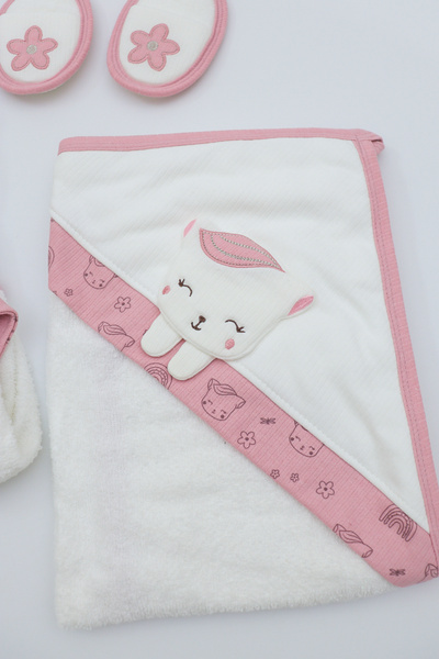 Sitilin Baby Girl Luxury Bathrobe Set Towel Set 100% Cotton Fabric 0-2 Years Old Stl7101
