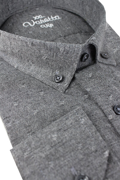 Varetta Plus Size Men's Gray Winter Woolen Lumberjack Shirt – Wide Cut Flannel Model with Pockets