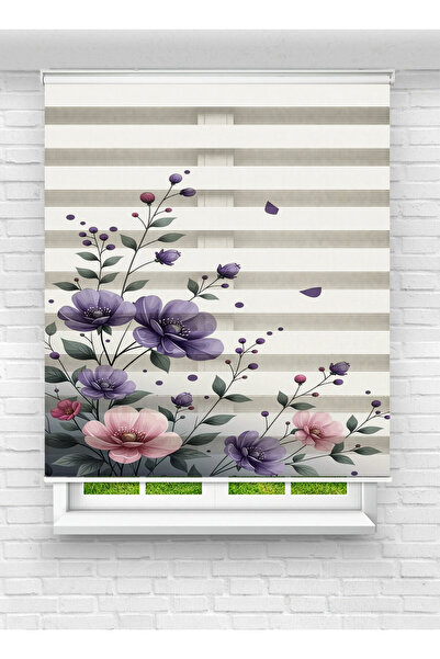 evana home Mor & Pembe Çiçek Desenli Zebra Perde – Zarif, Şık ve Modern Tasar...