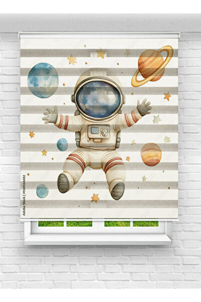 evana home Astronot ve Gezegen Desenli Zebra Perde – Uzay Temalı Çocuk Odası ...