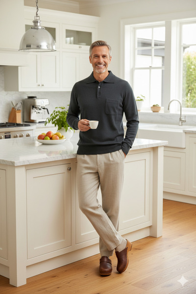 Oppland Men's Sweater Premium Wool Style Classic Polo Neck Buttoned with Pockets Comfortable Full Fit