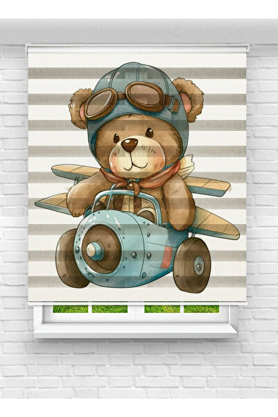 evana home Uçaklı Ayıcık Baskılı Zebra Perde