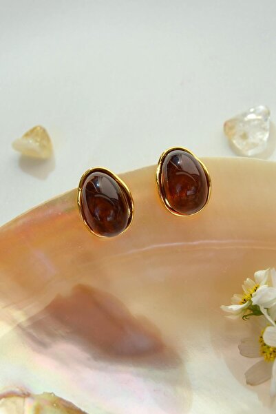 Sacce Scarves&Accessories Kehribar Kahverengi Damla Form Vintage Küpe – Gold Çelik