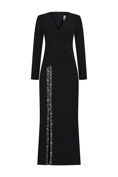 cercis Drape ve İşleme Detaylı Yırtmaçlı Uzun Abiye Elbise