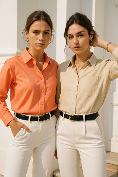 Rich Γυναικείο πουκάμισο με λεπτομέρεια τσέπης από ποπλίνα, λουλούδι ρόδι-εκρού, 2 συσκευασίες