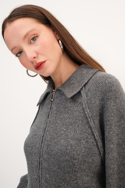 Addax Polo Neck Zippered Knitwear Cardigan H2381