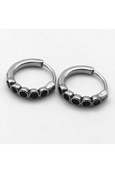 Viking Special Design Black Zircon Stone 316L Stainless & Tarnish-Free Steel Earrings Pair