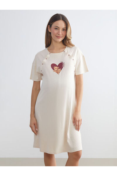 LC Waikiki حلم LCW البيج بياقة الدراجة مطبوع ثوب الليل للحمل