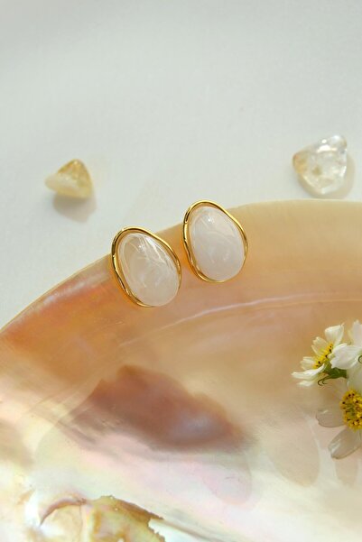 Sacce Scarves&Accessories Ekru Reçine Damla Form Vintage Küpe – Gold Çelik