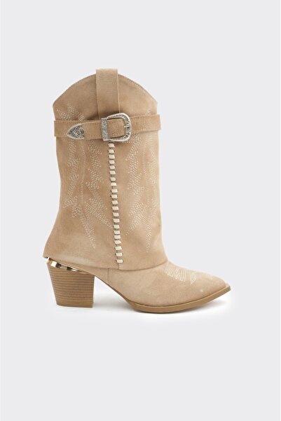 derinet Desenli Hakiki Deri Kadın Çizme