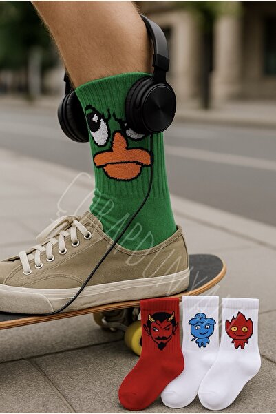 çorapdunyam 4 Pieces of Cheerful Cotton Combed College Socks with Basketball Characters