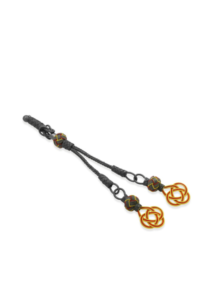 Tesbihane Yellow Red Color 1000 Sterling Silver 2-Piece Fan Kazaz Tassel