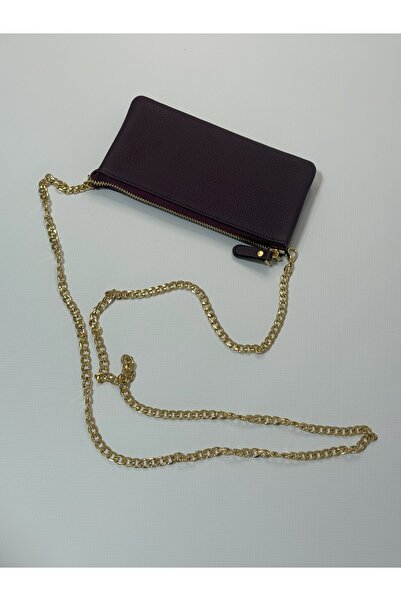 Nevgiss Aksesuar Real Leather Bag Wallet with Zippered Compartment and Chain Strap