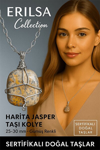 Erilsa قلادة من الجاسبر الطبيعي (الجاسبر البني) ملفوفة بسلك فضي معتمد - 30-35...