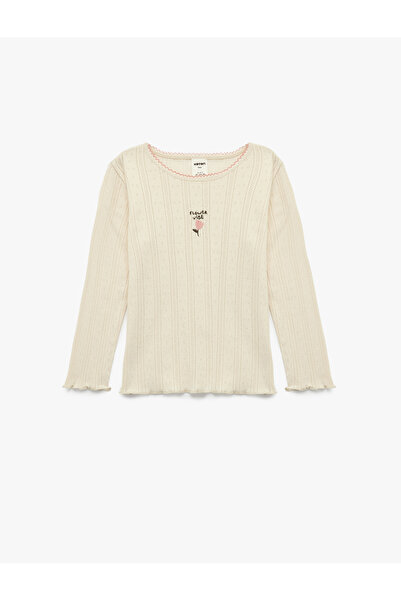 Koton Μακρυμάνικο μπλουζάκι από βαμβακερό κέντημα με λαιμόκοψη