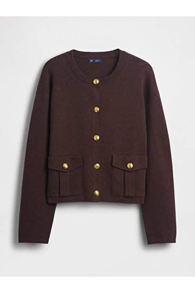 GAP Kadın Kahverengi Pocket Cardigan Kazak