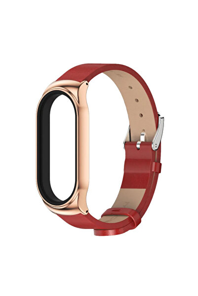 Other Curea din piele pentru Xiaomi Mi Band 8 - Roșu-Roz-Auriu