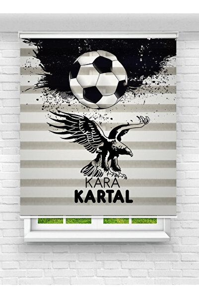 evana home Kara Kartal Desenli Zebra Perde – Futbol Tutkusunu Odanıza Taşıyın