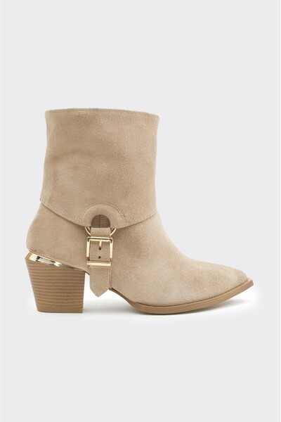 derinet Hakiki Deri Toka Aksesuarlı Kadın Bot