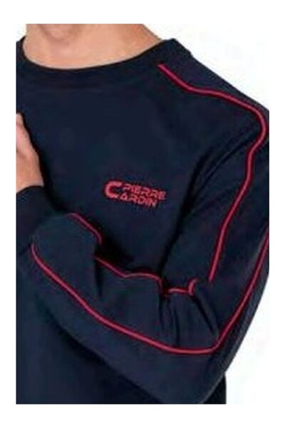 Pierre Cardin 6114 Men's Long Sleeve Crew Neck Two Thread Tracksuit Set-Navy Blue