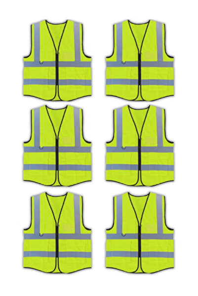 Generic Pack of 6 High Visibility Multi Use Vest Safety and Utility in Bright Yellow