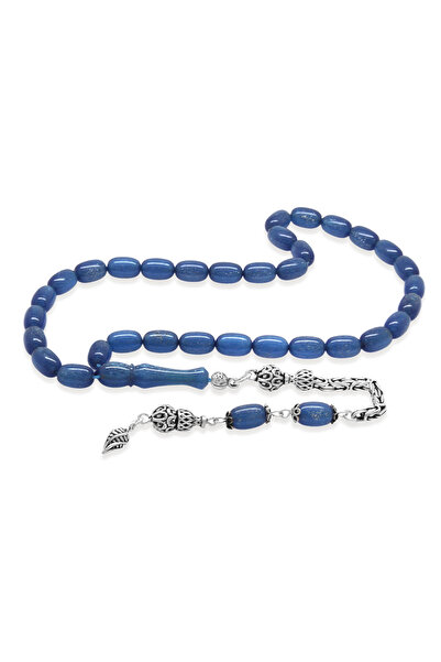 Tesbihane 925 проба срібний королівський ланцюжок з бахромою, спеціальний виріз, перламутровий синій, стискаючий бурштиновий чотки