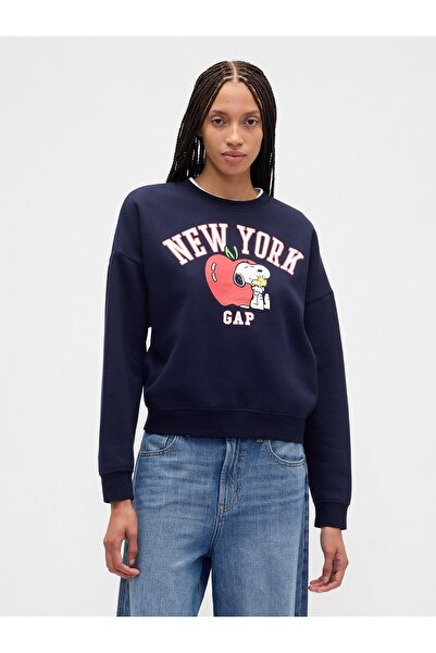 GAP Kadın Lacivert Snoopy Grafikli Logo Sweatshirt