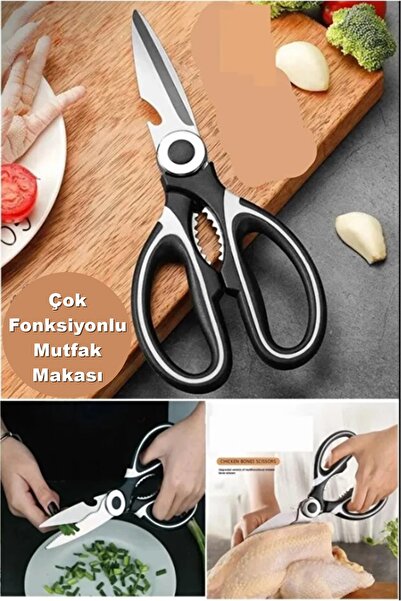 İndirimKap Paslanmaz Çelik Ultra Keskinleştirilmiş Mutfak Makası Çok Amaçlı Fonksiyonlu Balık Et Sebze Makası