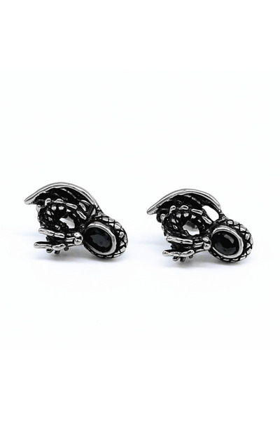 Viking Dragon Black Zircon Stone Design Studded Model 316L Stainless&Non-Tarnish Steel Earrings