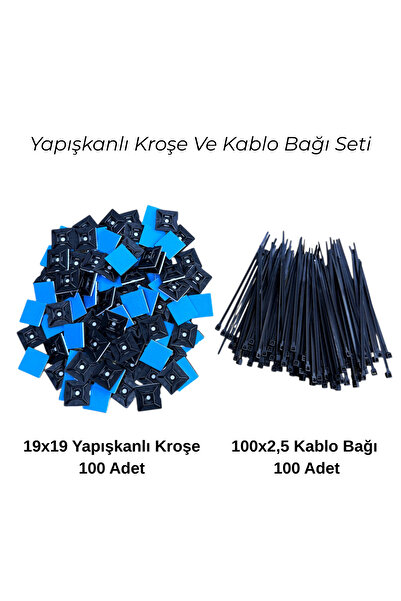 Atx Yapışkanlı Kroşe Kablo Bağı Seti Kroşe Cırt Seti 200 Parça