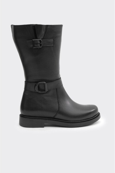 derinet Hakiki Deri Düz Taban Kadın Çizme