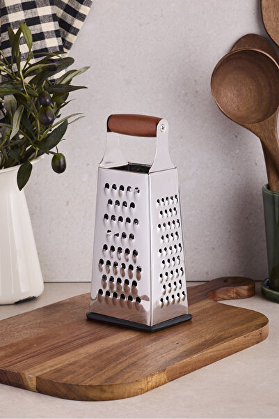 Perotti Grattugia Akasya Saplı Rende 20 cm Silikon Tabanlı 4 Yüzeyli Peynir ve Sebze Rendesi