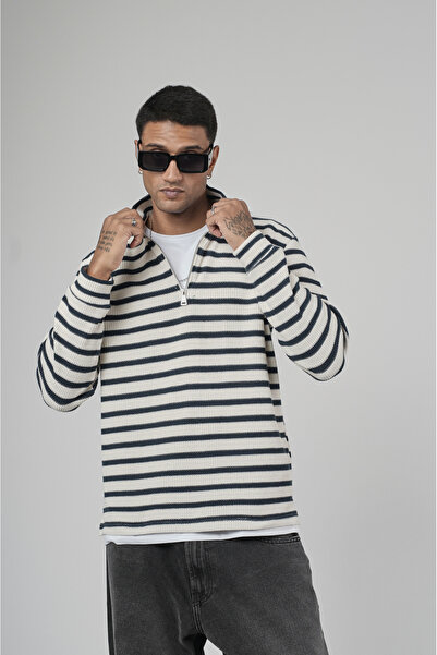 Butik Trend Biz Смугастий Regular Джакартовий Світшот з напівзастібкою