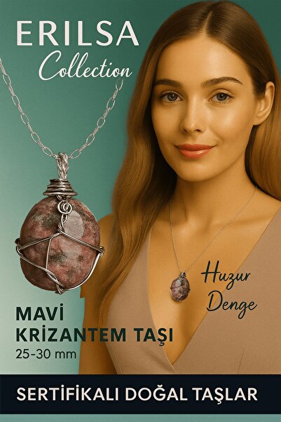 Erilsa Certified Silver Wire Wrapped Natural Blue Chrysanthemum Stone Pendant...