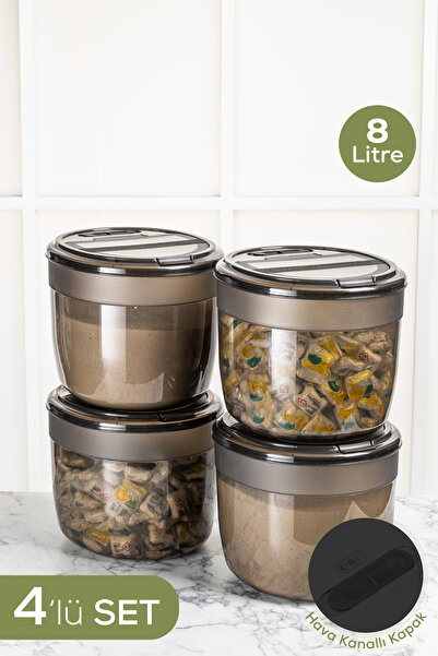 Vienev 4'lü 8 Litre Büyük Boy Plastik Deterjan Saklama Kutusu – Antrasit Kapa...