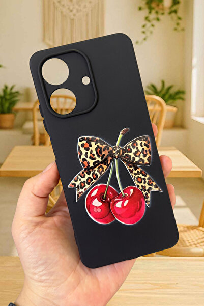 Vip Case REALME NOTE 60 Uyumlu Kiraz Leopar Fiyonk Desenli Silikon Darbe Emic...