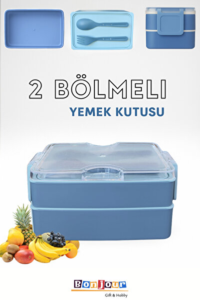 Bonjour Gift & Hobby 2 Compartments Rectangular Portable Food Container Lunch Box Diet Nutrition Box Storage Container