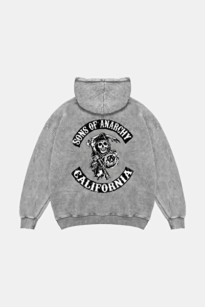 Bak Moda Hanorac alb lavabil unisex supradimensionat cu imprimeu Sons Of Anarchy