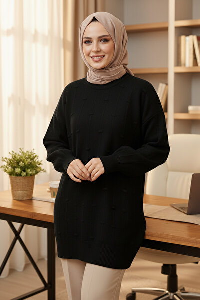 FERHEL Pulover tricotat moale, cu detaliu în relief, cu dungi la genunchi