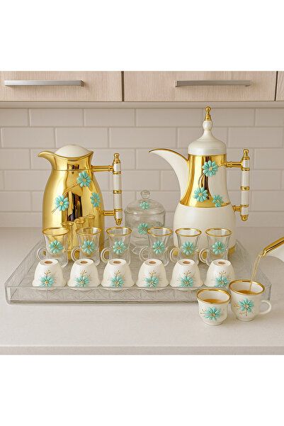 Radin Thermose Set Of 22Pieces 2Pc Thermose 6Tea Cups With 6soucers 6Cawa Cup 1Tray 1Sugar Bowl For Home