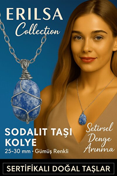 Erilsa Certified Silver Wire Wrapped Natural Sodalite Stone Pendant – 25-30 m...