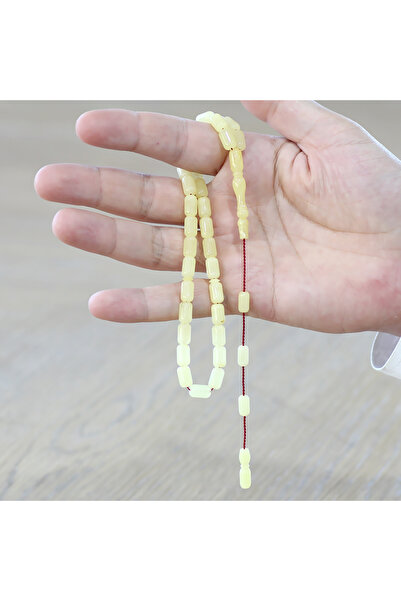 Tesbihane Damla Amber Prayer Beads - Systematic Design - Light Yellow Color - Capsule Cut
