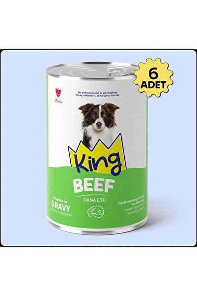 King Sos İçerisinde Et Parçacıklı Dana Etli Köpek Konservesi 400 Gr*6 ADET