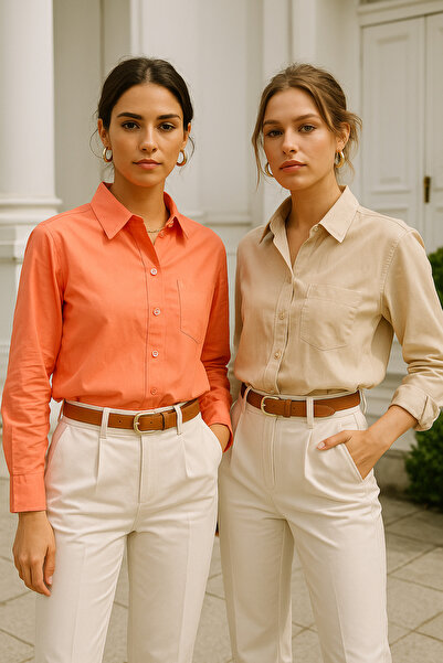 Rich Γυναικείο πουκάμισο με λεπτομέρεια τσέπης από ποπλίνα, λουλούδι ρόδι-εκρού, 2 συσκευασίες