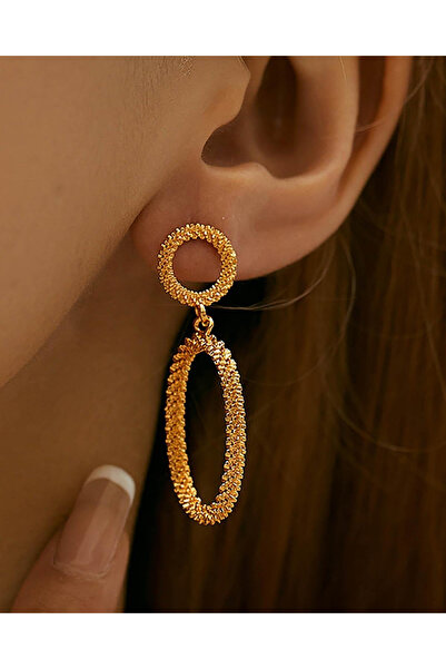 Vitastyle Gold Color Multi Star Detail Steel Hoop Earrings 4 cm