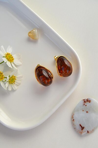 Sacce Scarves&Accessories Amber Brown Drop Shape Vintage Earrings – Gold Steel
